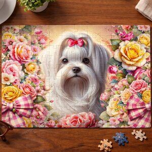 Maltese In A Flower Bed, 120 piece Custom-Made  Puzzle - NWT